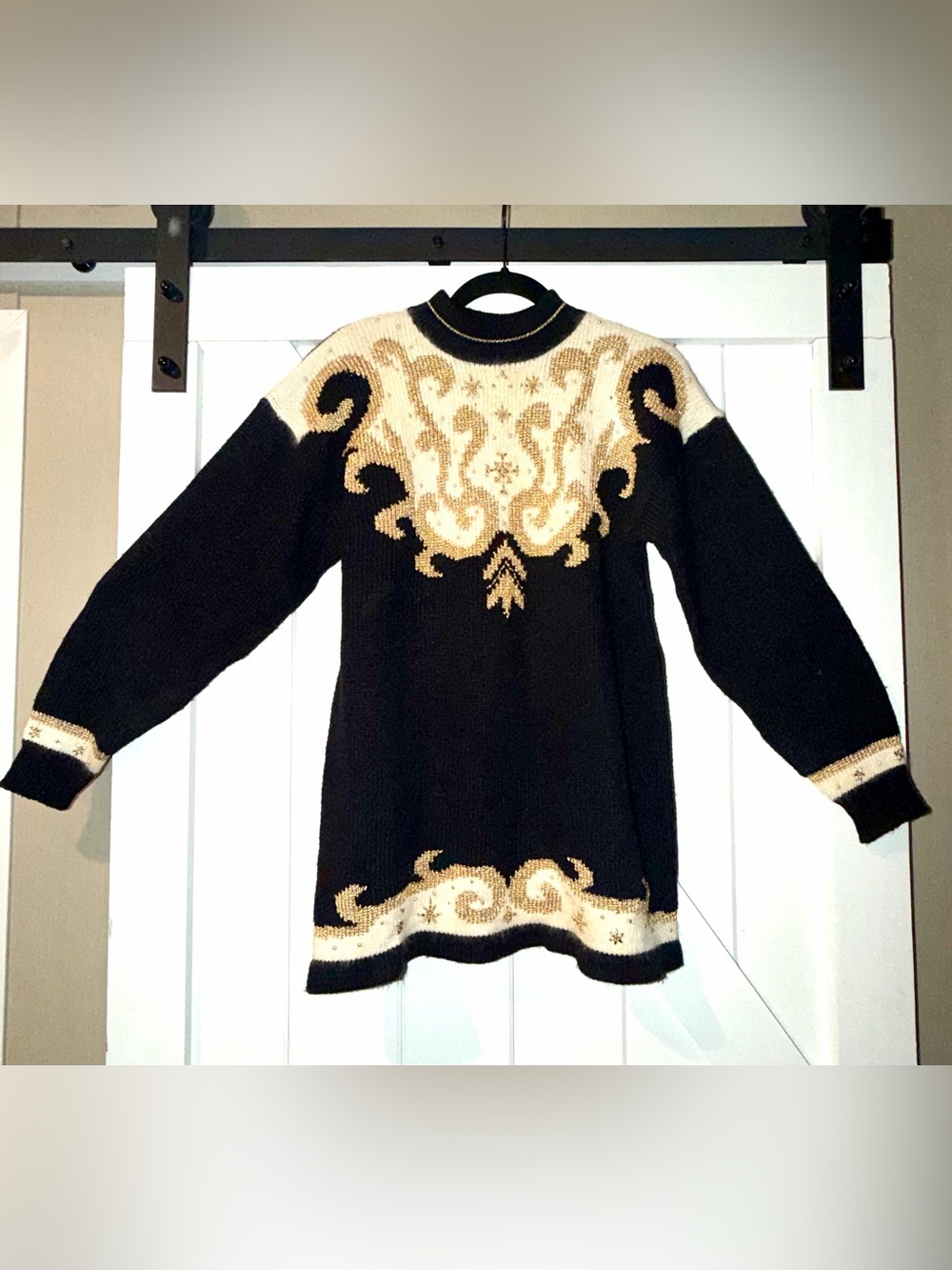 Vintage Dana Scott Black Gold Beaded Sweater Women’s Large 90s Glam